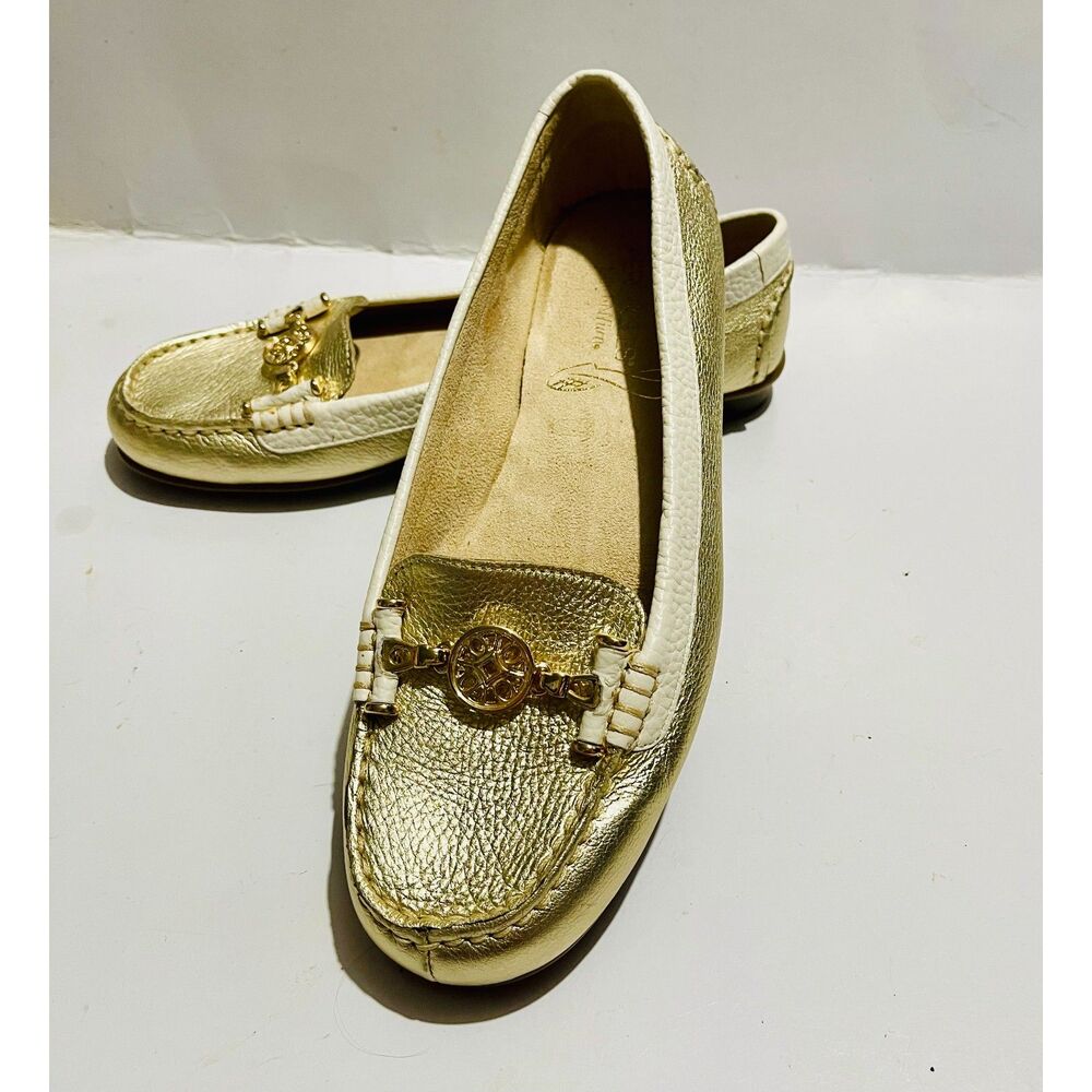 Aerosoles Stitch n turn leather loafers comfort flats vatet gold women 8.5 new